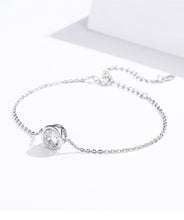 Real 925 Sterling Silver Bracelets With Round Zircon Link Chain For Women