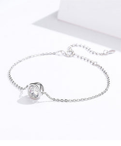 Real 925 Sterling Silver Bracelets With Round Zircon Link Chain For Women